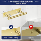 Brushed Gold Toilet Paper Holder, Adhesive or Screw Toilet Roll Holder Wall Mount, SUS304 Stainless Steel Double Post Pivoting Toilet Roll Holder for Bathroom, Kitchen, Washroom