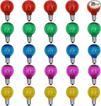 25 Pack G40 Multicolor Led Replacement Bulbs, E12/C7 Candelabra Base LED Shatterproof Globe Bulbs for Outdoor Christmas String Lights, 0.6W Energy-Saving Night Light Bulbs, 2700K Warm White