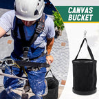 1 Pack Utility Canvas Tool Bucket 15 x 12 All Purpose Canvas Bucket Bag, Truck Tool Organizer with Plastic Bottom Metal Hook for Store Work Accessory, Load Capacity up to 150 Lbs (Black)