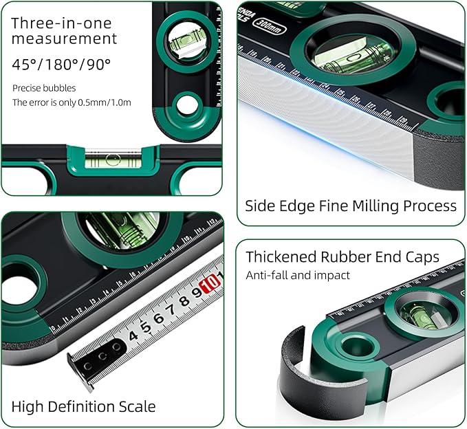 Magnetic Torpedo Level 12 Inch Shockproof Small Leveler Tool with 3 Bubble Spirit Level 45 90 180 Degree, Shock Resistant Construction Levelers for Hanging Pictures Install Shelf Home Renovation