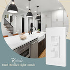 TOPGREENER Dual Load Dimmer Light Switch,Double LED Dimmer Switch, 1-Pole, No Neutral Required, UL-Listed, Wall Plate Included, White