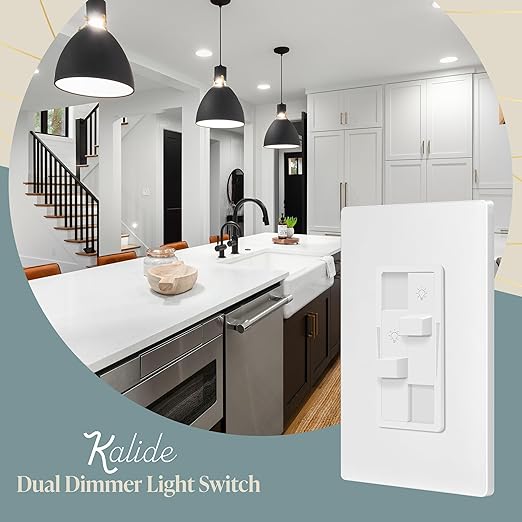 TOPGREENER Dual Load Dimmer Light Switch,Double LED Dimmer Switch, 1-Pole, No Neutral Required, UL-Listed, Wall Plate Included, White