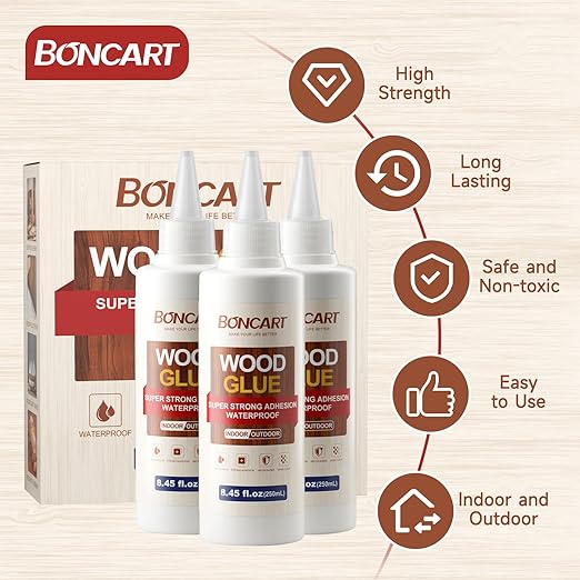 Wood Glue, 8.45fl.oz Super Strong Adhesion Wood Glue for Furniture Heavy Duty, Clear After Drying, Waterproof, for Woodworking, Crafts, Repair, Furniture Assembly (3 Pack)