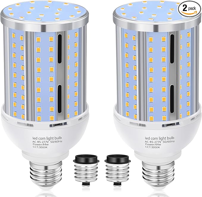 44W LED Corn Light Bulb(2 Pack),Fanless,(390 Watt Equivalent) E26/E39 Medium/Large Mogul Base LED Cob Lamp 3000K Warm white 5,900LM for Outdoor Indoor Garage Warehouse Factory Workshop Street Backyard