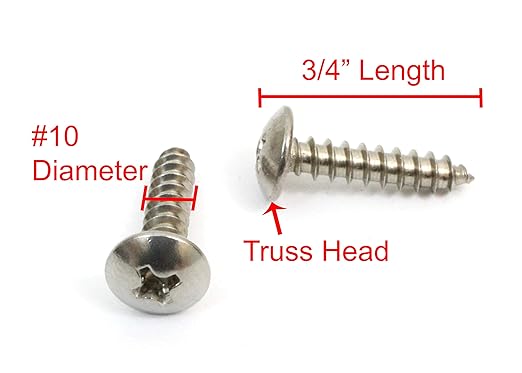 #10 x 3/4" Stainless Truss Head Phillips Wood Screw (100pc) 18-8 (304) Stainless Steel Screws by Bolt Dropper