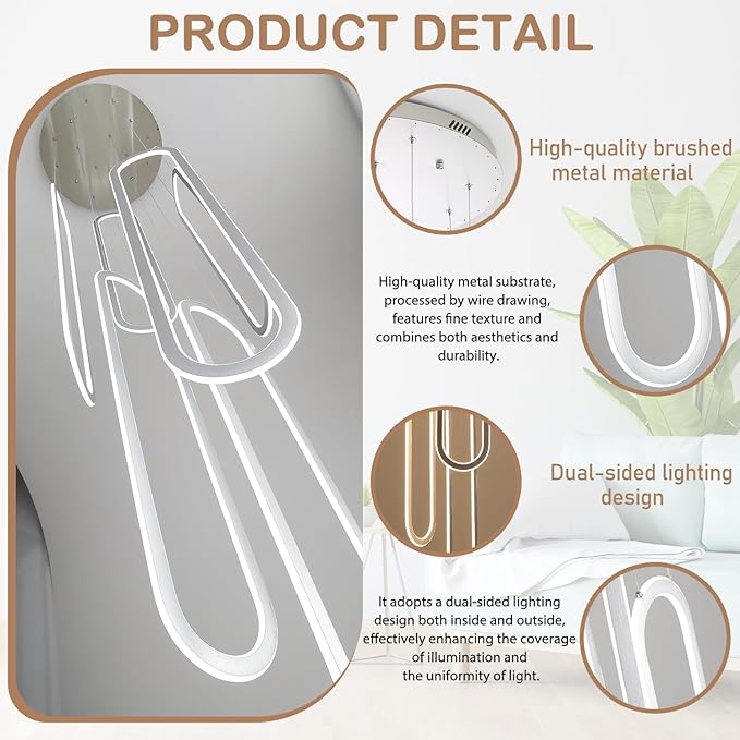 Flashing God Modern Chandelier,Chrome Chandeliers 6 Ring Led Foyer Chandeliers,Larger High Ceiling Chandelier for Living Room,Rectangle Chandelier for Entryway Staircase LED Dimming