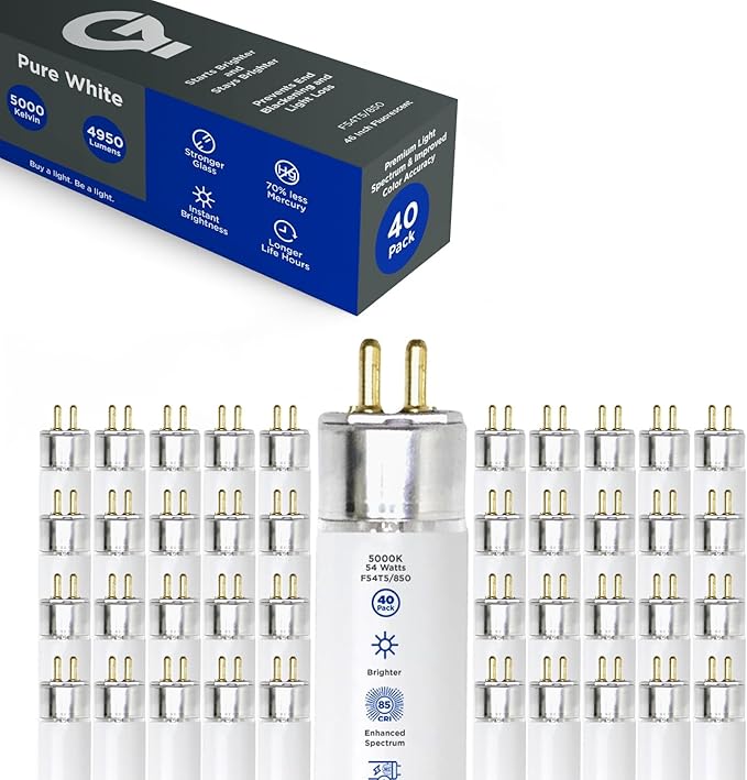 GoodBulb 54W 46 Inch T5 Fluorescent Light Bulb | 5000K Daylight White Light Medium Bi-Pin Base | 4950 Lumens 85 CRI 36000 Life Hours | Instant/Programmed Start (Pack of 40 Bulbs)