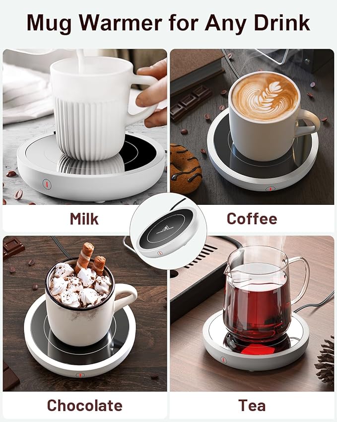 SWEETFULL Coffee Mug Warmer, 36W Electric Coffee Cup Warmer for Desk with 3-Temp Settings Advanced Temperature-Controlled Beverage Warmers Heating Plate for Coffee, Milk, Tea, Candle Wax - White
