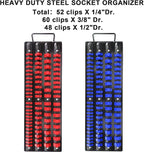 CASOMAN 80-Piece Portable Socket Organizer Tray, 2 Pcs Set, Blue & Red, 1/4-Inch, 3/8-Inch, 1/2-Inch,Heavy Duty Socket Organizer, Black Rails, Blue & Red Clips