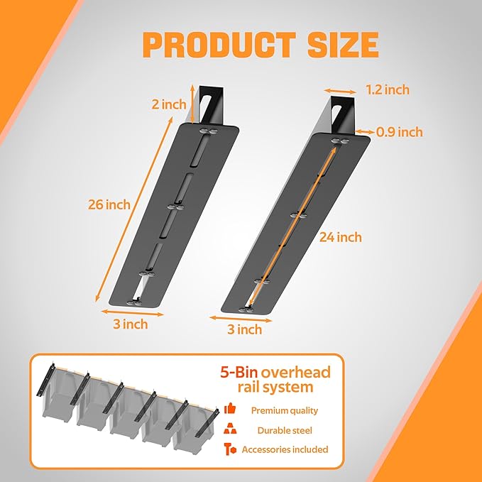 Ultrawall Overhead Garage Storage Rack, Heavy Duty Ceiling Storage Rack, 26 Inch Adjustable Ceiling Bin Storage System, 6 Sets for 5 Bins