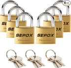 SEPOX® 6 Pcs Pack Heavy-Duty Solid Brass Padlocks with Same Keys 9 Pcs, Weather Proof Body 40mm 1-9/16", Anti-Rust & Anti-Cut Shackle, Outdoor Lock Keyed Alike for Gates, Shed, Fence, Gym Locker