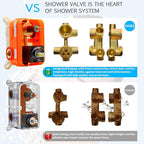 Enga Brushed Gold Rain Shower System with Body Jets, 12 inch Rain Shower Body Spray Jets System Ceiling Mounted Shower Faucet Set with 3-Function Brass Shower Valve