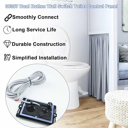 36387 Dual Button Wall Switch Toilet Control Panel Fit for Thetford Tecma Toilet Silence Plus April 2006 to Present
