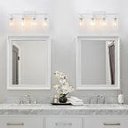 4 Light White Bathroom Light Fixtures Vanity Light Over Mirror Modern Wall Lighting Sconces Rustic Industrial Wall Lamp for Bathroom, Bedroom, Living Room E26 Socket with Glass Shade