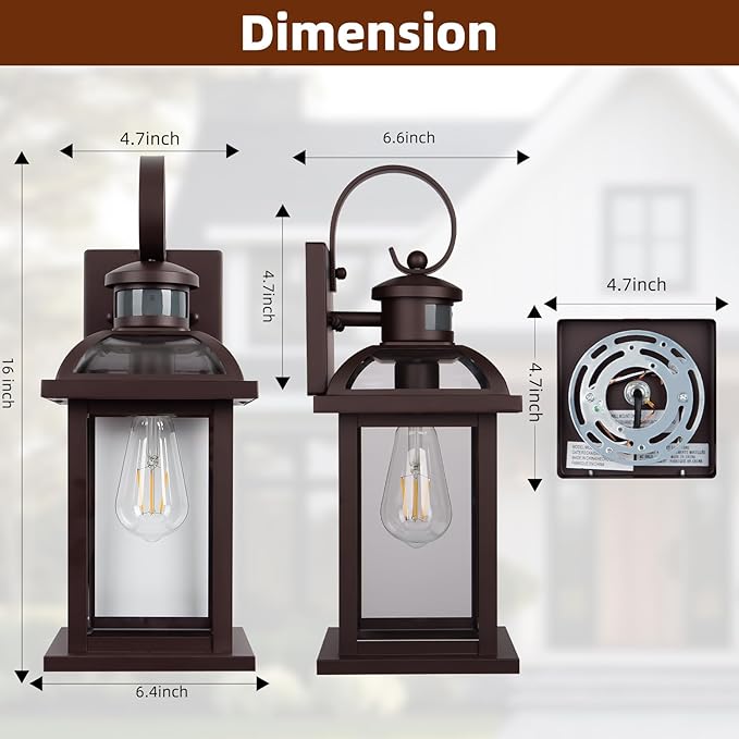 Motion Sensor Outdoor Lights Dusk to Dawn Bronze 2-Pack, 16 Inch Aluminum Anti-Rust Exterior Light Fixtures Large Front Door Porch Lights Brown Outdoor Sconces Wall Mounted House Lights