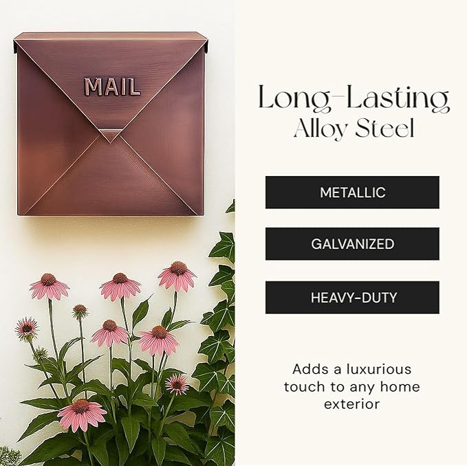 NACH Mailboxes for Outside Wall Mount, 12 x 12 x 4.8 inch Antique Copper Mail Boxes for House Outside, Waterproof Mailboxes for Outside - Chicago Style Mail Box