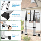 15.5 FT Aluminum Telescoping Ladders - One-Button Retraction Collapsible Extension Ladder for Home,RV,Attic,Lasts 330 LBS with Swivel Feet and Non-Slip Cushion