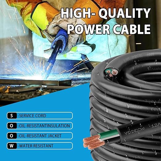 150ft 12/3 12 AWG Portable Power Cable (3 Conductor) - SOOW 600V 12 Gauge Electric Wire for Motor Leads, Portable Lights, Battery Chargers and Machinery - 3 Conductor - 150 Feet Electrical Cord