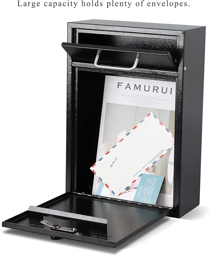 KYODOLED Steel Combination Lock Mail Boxes Outdoor, Locking Wall Mount Mailbox,Security Lock Drop Box, Collection Boxes,16.2H x 11.22L x 4.72W Inches, Black X Large