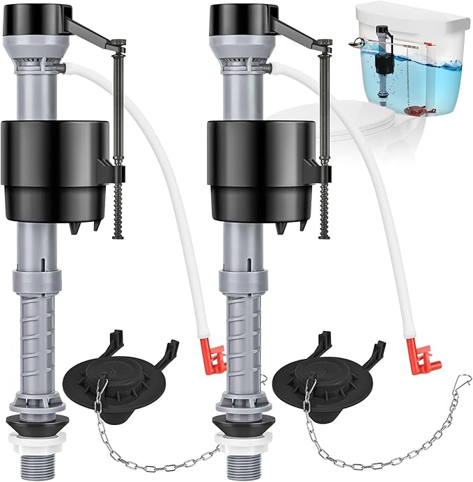 Universal Toilet Repair Kit for Inside Tank – Includes Adjustable Fill Valve & 2-Inch Flapper, Quiet & Easy Installation (Black, 2-Pack)