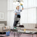 Valeo 4 Step Ladder with Handrails,500 Lbs Capacity,Folding Step Stool Ladder with Attachable Tool Bag,Lightweight & Storage Step Ladder 4 Step Folding,Multi-use for Home,Kitchen,Office,Black