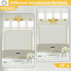 4 Light Gold Light Fixture Bathroom, Brushed Gold Vanity Light with Milky White Frosted Glass Shades, Lights for Bathroom Mirror for Living Room Bedroom Hallway E26 Base