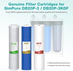 SimPure 3-Stage 20" x 4.5" Sediment Carbon and KDF Whole House Water Filter Set Replacement, 5 Micron Filters for DB20P-3KDF, DB20P and 20-in Filter Housings