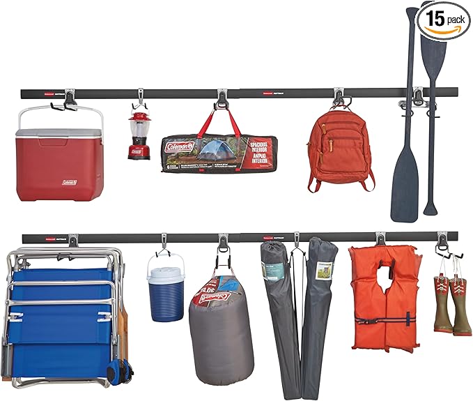 Rubbermaid 15-Piece FastTrack Garage Wall-Mounted Storage Kit, 4 Rails and 11 Hooks, for Home/House/Tool/Sports/Equipment/Utility Purposes
