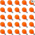 Orange G40 Replacement Bulbs, 25 Pack Halloween G40 Globe Light Bulbs for Indoor Outdoor String Lights, E12/C7 Candelabra Base, 5W Incandescent Night Light Bulbs