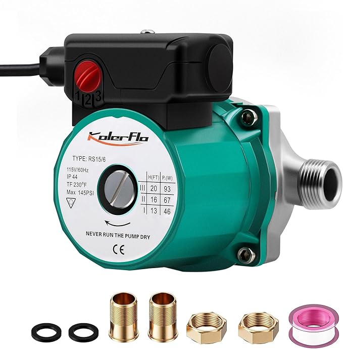 Hot Water Recirculating Pump,3/4 NPT Water Circulator Pump,Circulation Pump for Domestic Water Heater System (RS15-6 Stainless Steel Green)