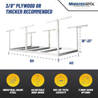 MonsterRax 4x8 Overhead Garage Storage Rack Frame Kit - Hanging Storage Shelves, Ceiling Storage Rack System, Overhead Garage Organizers And Storage, Ceiling Shelving - (White, 18"-33")