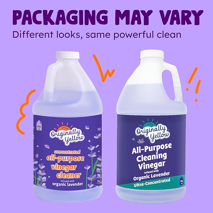 Originally Yellow Lavender Distilled White Vinegar For Cleaning Purpose | USA Made All Purpose Cleaner | Use as Glass, Kitchen & Floor Cleaner | Plant Derived Cleaning Vinegar Gallon 2 pack | 128 Oz