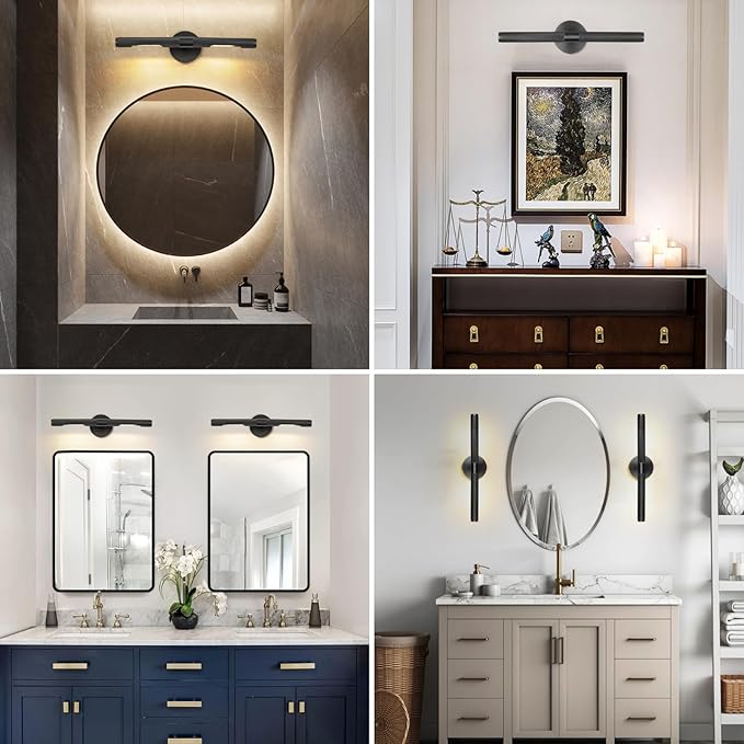 Hardwired Black 19" Knurled Picture Lights, Rotatable 360°Picture Lights for Wall, Art Lights, Gallery Light, Museum Lights for Wall Art, Picture Frame Light, Sconce Light, Include Bulb