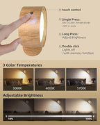 LED Wall Mounted Lights, Rechargeable Wall Sconces Lamp, 3 Color Temps & Remote and Touch, 360°Rotation Dimmable Cordless Wall Light for Study Bedroom Reading Bedside(Wood, 1 Pack)