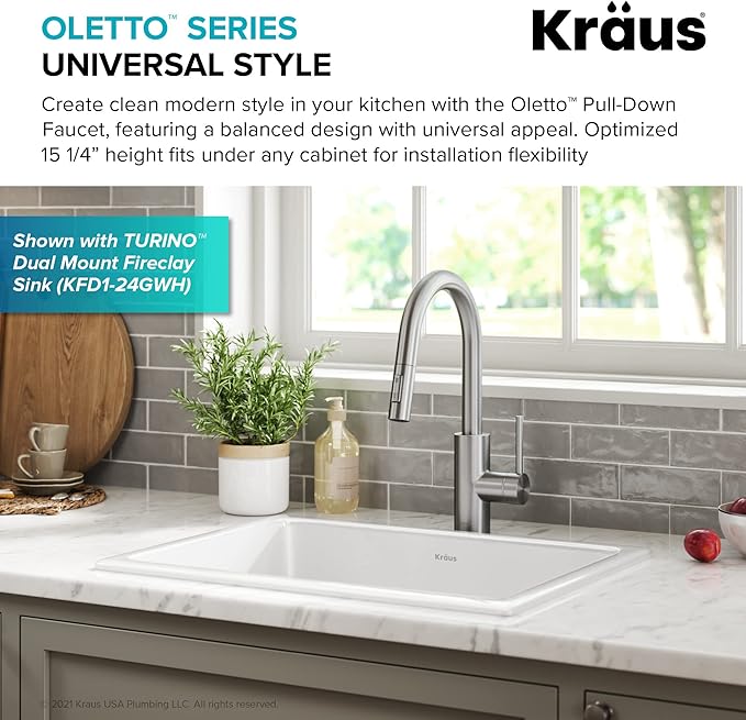 Kraus Oletto Spot Free Stainless Steel Dual Function Kitchen Faucets with Pull Down Sprayer, KPF-2620SFS