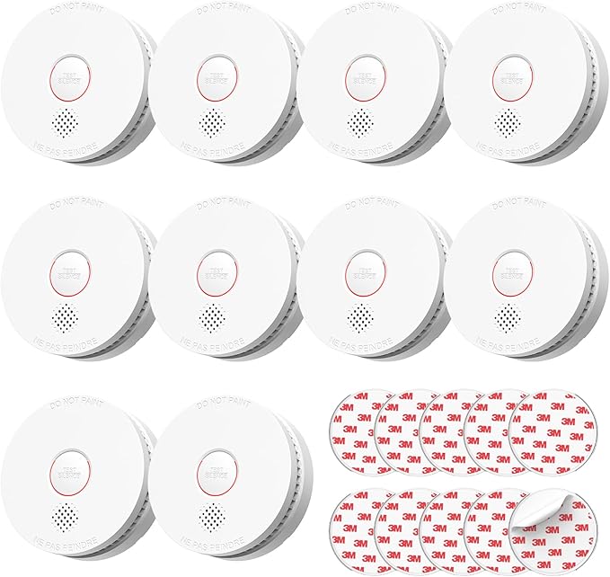 SITERLINK Smoke Detectors,UL217-9th Listed Smoke Alarms with Replaceable Battery,Photoelectric Sensor Smoke Detector with Test-Silence Button,Fire Detectors for Home,House,GS509A 10-Pack
