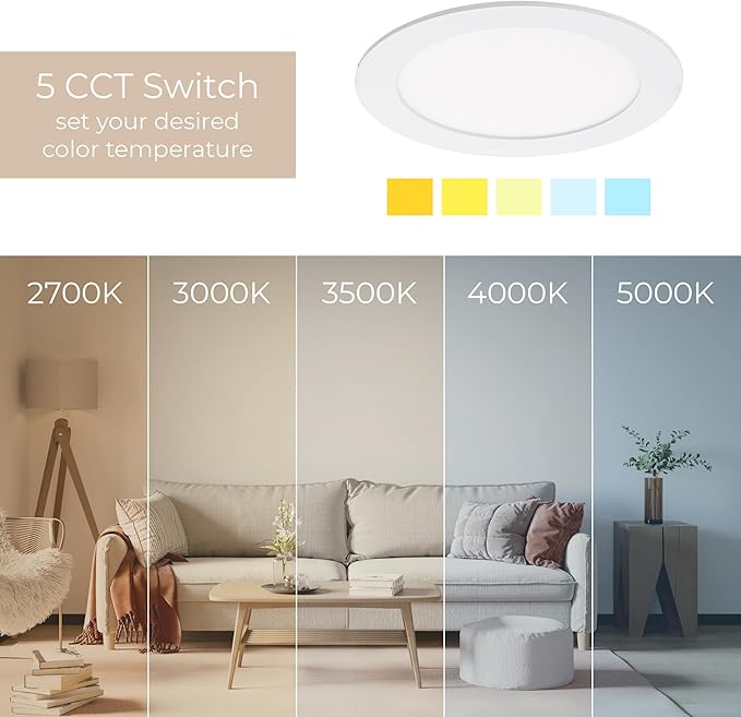 Builder Essential 7in 1,150 Lumens Round LED Recessed Light and Housing for Remodel or New Construction with 5-CCT 2700-3000-3500-4000-5000K in White (Pack of 6) IC-Rated