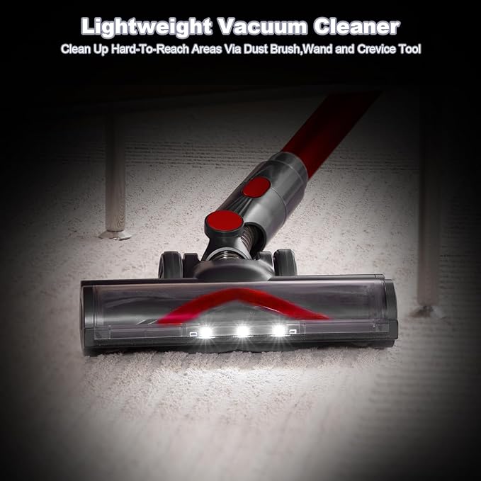 Vacuum Cleaners for Home - Cordless Stick Vacuum Cleaner, Lightweight High Power Vac for Pet Hair Carpet Hardwood Floor, Handheld Portable Wireless Rechargeable Battery Household Vac,Red