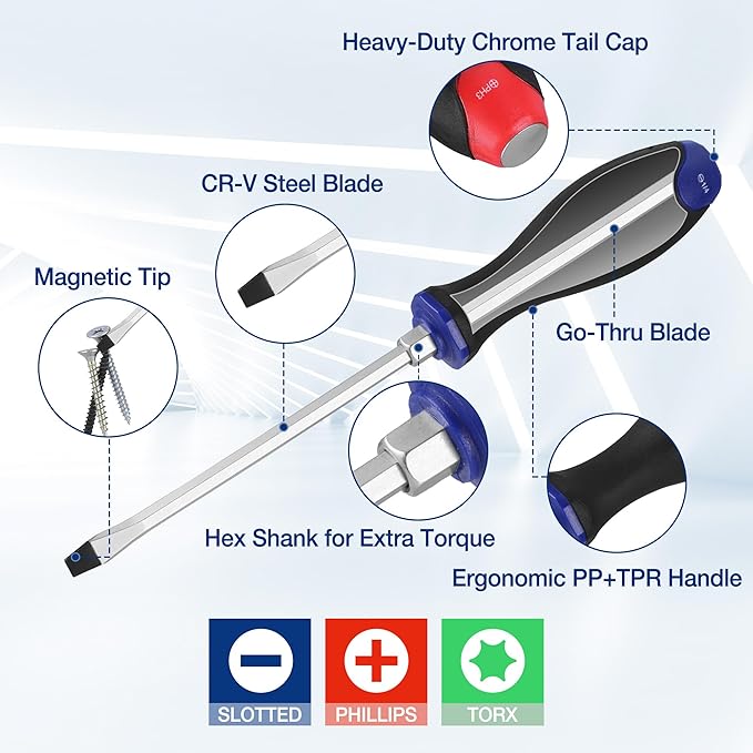 WORKPRO Magnetic Screwdriver Set 24-Piece, Go-Thru Screwdriver Set Kit with Wall Mount Rack, Includes Slotted, Phillips and Torx Screwdrivers, Magnetic Screwdriver with Magnetizer & Demagnetizer Tools