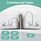 Wall Mount Commercial Sink Faucet with 8" Swivel Spout, 8" Center Wall Mount Kitchen Faucet, Dual Handles Brass Utility Sink Faucet for Laundry Room Restaurant
