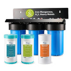 iSpring 3-Stage Whole House Water Filter System, Reduces Iron, Manganese, Hydrogen Sulfide, Heavy Metals, Chlorine, Sediments, 10” x 4.5” Filters, 1” Inlet/Outlet, Model: WGB31B-MKS