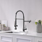 GIMILI Black Stainless Kitchen Faucet with LED Single Handle Kitchen Sink Faucet with Pull Down Sprayer Commercial Double-Headed Stainless Steel Kitchen Faucets Sink with Deck Plate