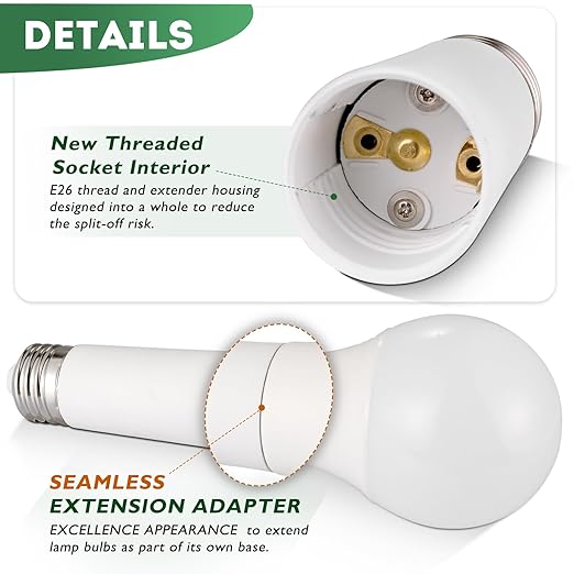 Light Socket Extender,E26 to E26 Medium Screw Light Bulb Socket Extensions,Light Bulb Camera Extensions,Recessed Socket 2-2/3" Extension Adapter