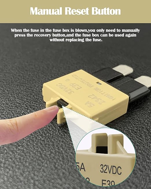 Standard Blade Car Fuse 5A Resettable Automotive Fuse ATC ATO Manual Reset Fuses Manual-Reset Blade Circuit Breaker for Boat Truck SUV Motorcycle 32VDC Fuses Assortment Kit