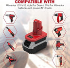 Battery Adapter for Milwaukee 12V M12, for DeWalt 20V & for Milwaukee M18 18V Lithium Battery Convert to for Milwaukee M12 12V Battery, for Milwaukee M12 12V Power Tool