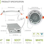 ASD 6 Pack LED Recessed Lighting 4 Inch 9W, 5 CCT 2700K-5000K CRI90+, IC Rated Ultra Thin Dimmable Ceiling Lights with J Box, Canless Wafer Downlight, Round Slim Panel Light, Energy Star ETL, White