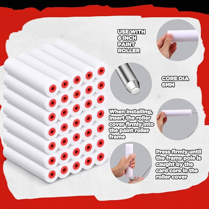 Nuogo 120 Pcs 6 Inch Foam Paint Roller Mini High Density Foam Roller Refills Paint Edger Tool for Walls Brings Smooth Finishes Flat Surfaces (White)