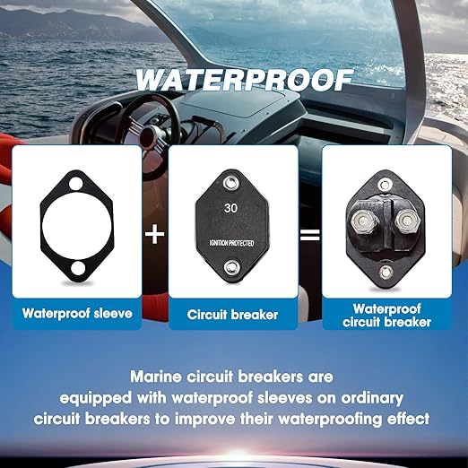 GLOSO Circuit Breaker Car Truck RV Automotive Marine Boat 51 Series T1 Auto Reset Mini Panel Mount #10-32 Threaded Stud w/Nylock 32Vdc (60A)