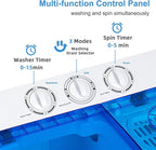 COSTWAY Portable Washing Machine, Twin Tub 22Lbs Capacity, Compact Washer(13.2Lbs) and Spinner(8.8Lbs) with Control Knobs, Built-in Drain Pump, Semi-Automatic Laundry washer for Apartment, RV (Blue)