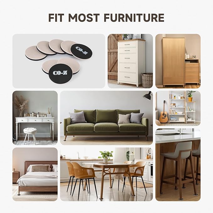 CO-Z 8pcs Felt Furniture Sliders for Hardwood Floors, 3 1/2 in Reusable Furniture Pads, Heavy Furniture Movers Sliders for Hard Surfaces, Thick Moving Pads Floor Protectors for Vinyl Tile Floors